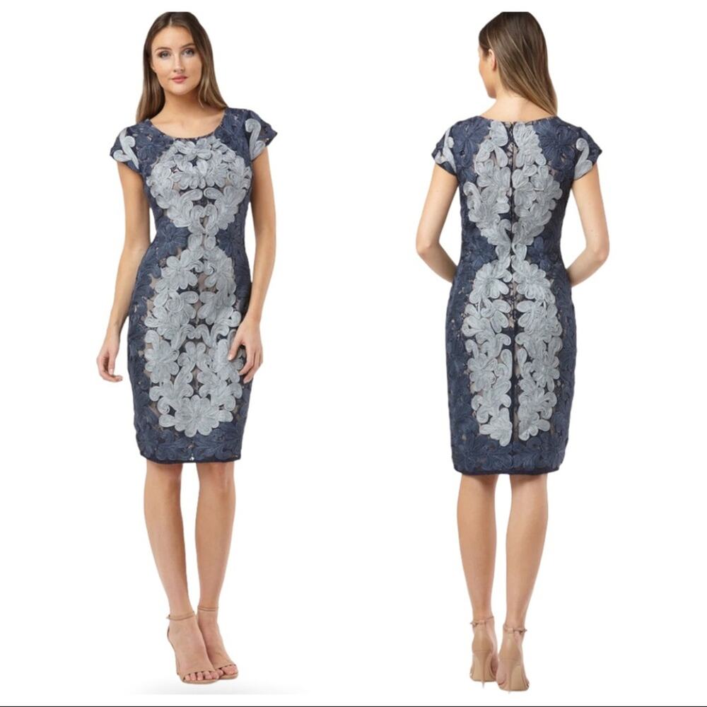 JS Collections Soutache Lace Navy Cocktail Dress 6 NWOT